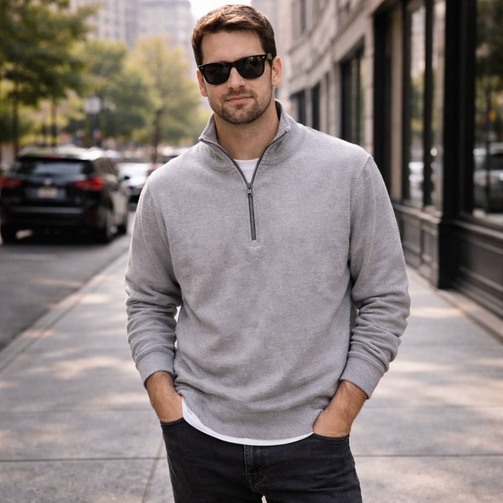 Adidas 100% Cotton Half-Zip Pullover Sweatshirt Gray Athletic Casual Streetwear